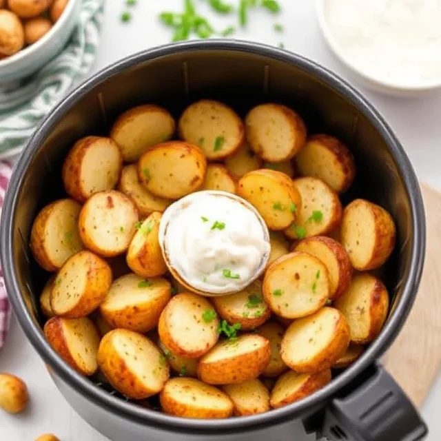 Different air-fried potato recipes on a serving tray.