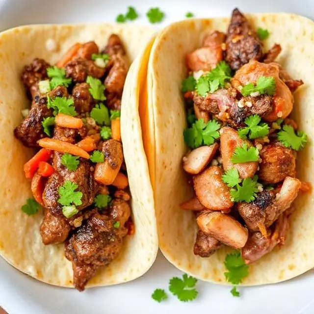 Fusion tacos with Korean beef and Mediterranean lamb