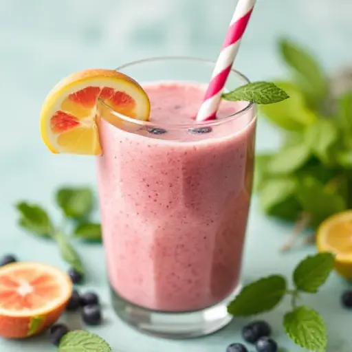 A variety of fresh, vibrant smoothie ingredients including fruits, greens, and seeds, perfect for glowing skin.