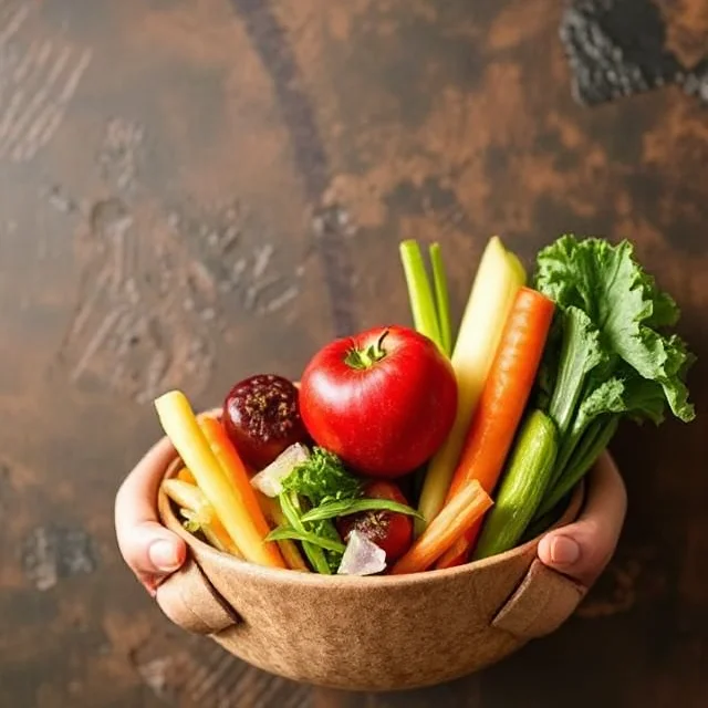 A vibrant assortment of healthy food options, including fresh fruits, vegetables, nuts, and whole grains, displayed on a rustic wooden table.