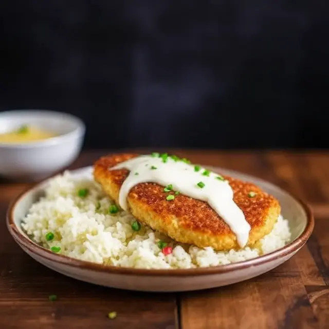 Healthy Baked Chicken Katsu on a plate with fresh greens.