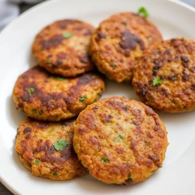 Lentil patties served on a plate with fresh vegetables