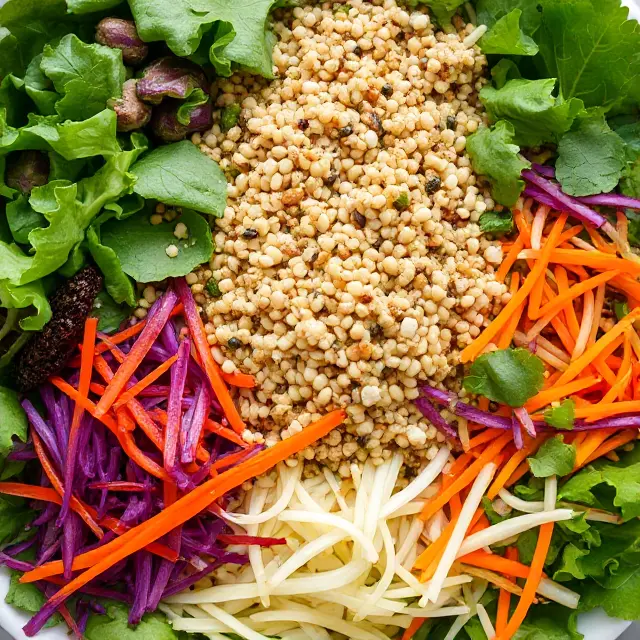 Variety of leafy greens, grains, and vibrant salad bases