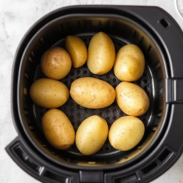 Potatoes being washed, sliced, and seasoned for air frying.