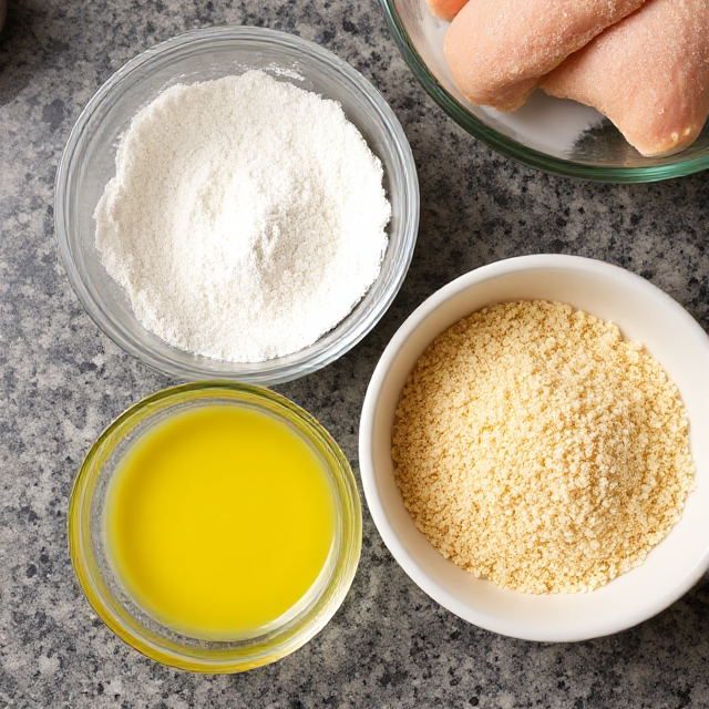 Breading station for Chicken Katsu preparation