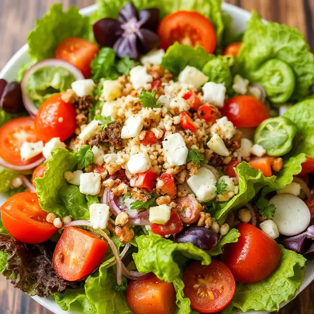 A colorful and vibrant salad with fresh ingredients.