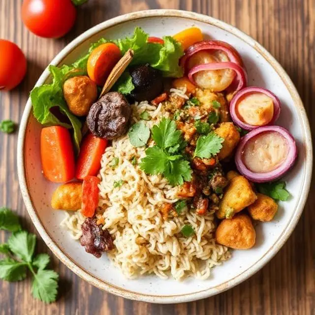 Fresh and colorful vegetarian food on a plate, showcasing healthy meal choices