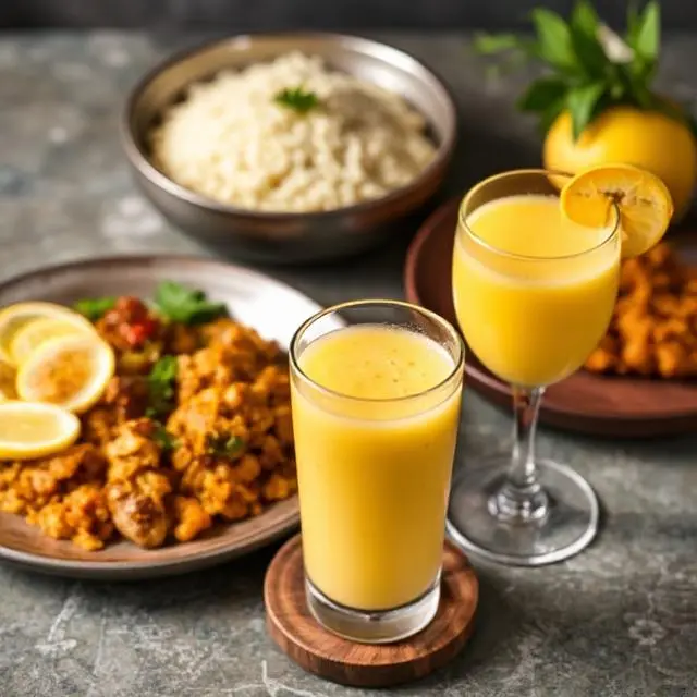 Mango Lassi paired with Indian dishes like curry and naan