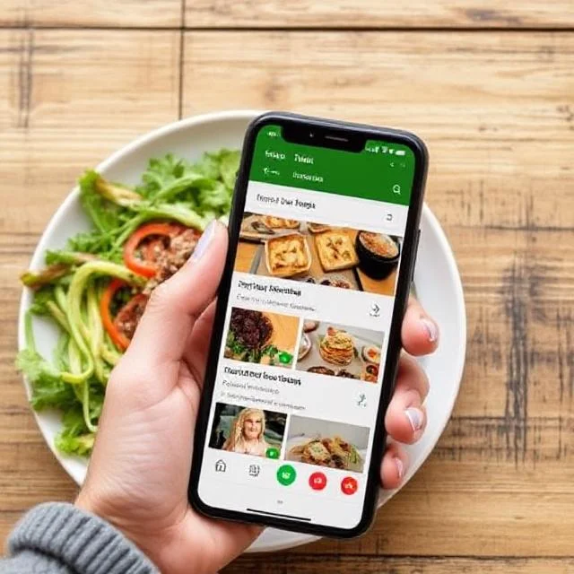 Person using a mobile app to search for nearby veg meal options and vegetarian-friendly restaurants