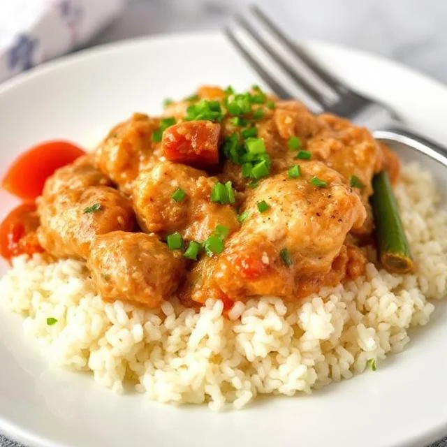 Chicken A La King served over rice Chicken A La King over rice
