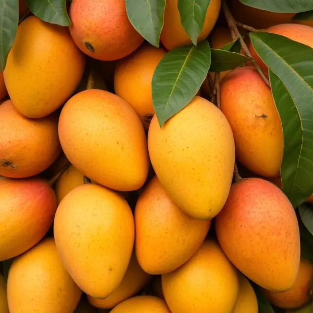 A variety of ripe mangoes with vibrant colors