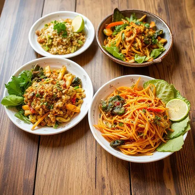 Colorful Vegetarian Dishes on a Wooden Table