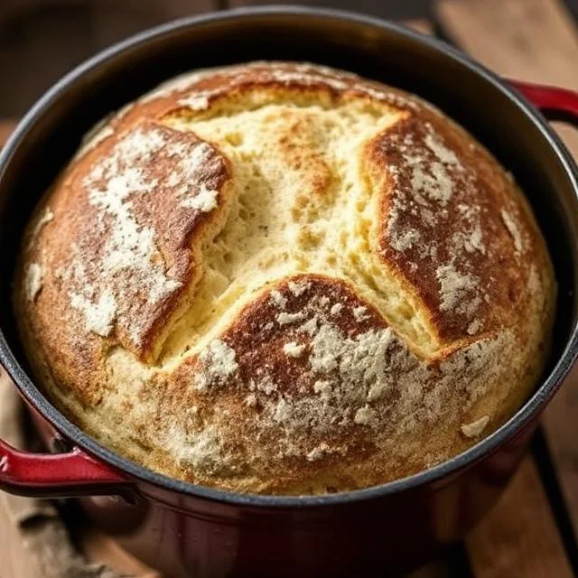 Sourdough bread baking in a preheated Dutch oven with steam