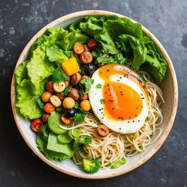 A plate filled with a variety of colorful and healthy vegetarian meals, including fresh salads, grains, and plant-based dishes